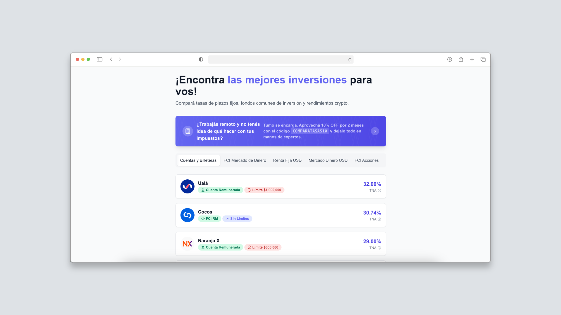 Screenshot of Compara Tasas