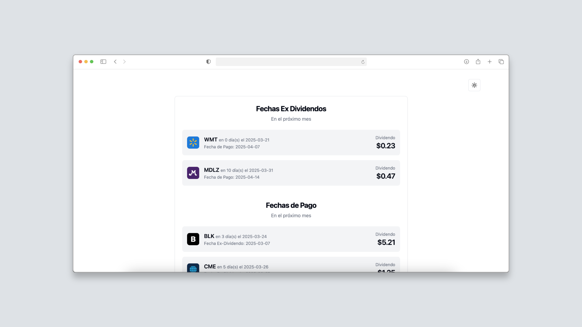 Screenshot of Dividendos